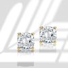 Cushion Cut Golden Stud Earrings - 18K Gold Plated Sterling Silver, 2.0 CT