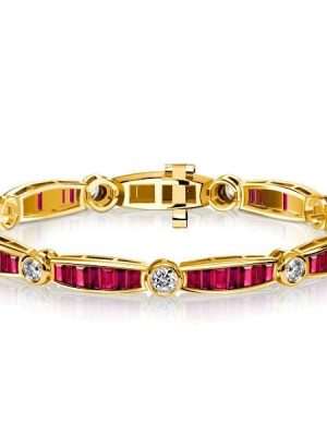 Baguette Cut Ruby Bracelet with Bezel Setting in 18K Gold Plated Sterling Silver