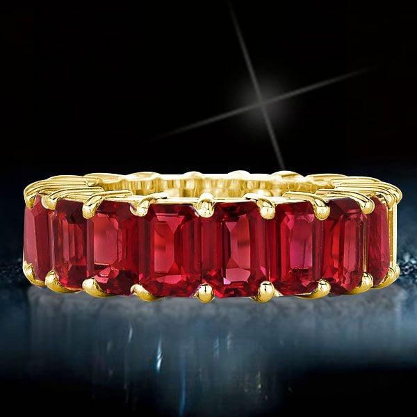 Eternity Wedding Band 8.50 CT TW Golden Emerald Garnet Sterling Silver Ring