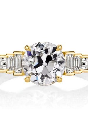 18K Gold Plated Seven Stone Round Cut Engagement Ring with 2.0 CT Center Stone