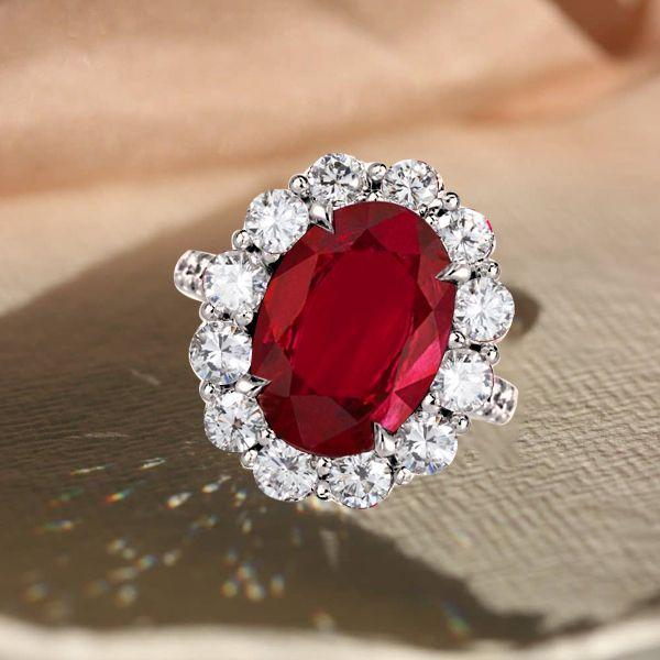 Halo Oval Garnet Engagement Ring - Sterling Silver