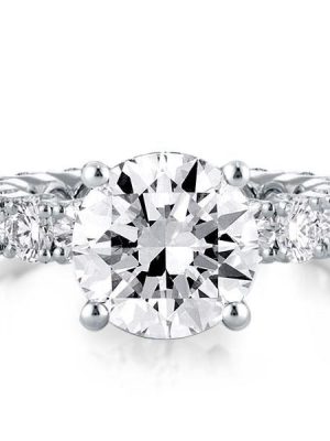 Eternity Prong Sterling Silver Round Cut Engagement Ring - 3.87 CT Center Stone
