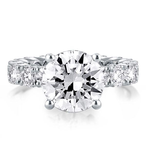 Eternity Prong Sterling Silver Round Cut Engagement Ring - 3.87 CT Center Stone