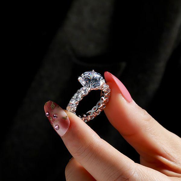 Eternity Prong Sterling Silver Round Cut Engagement Ring - 3.87 CT Center Stone