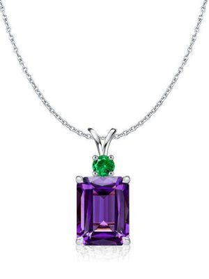 Sterling Silver Amethyst Emerald Cut Pendant Necklace - 16-22 Inch Chain