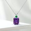 Sterling Silver Amethyst Emerald Cut Pendant Necklace - 16-22 Inch Chain