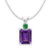 Sterling Silver Amethyst Emerald Cut Pendant Necklace - 16-22 Inch Chain