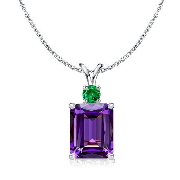 Sterling Silver Amethyst Emerald Cut Pendant Necklace - 16-22 Inch Chain