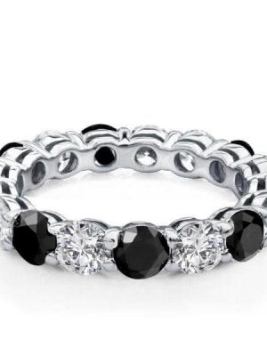 Black & White Sapphire Eternity Wedding Band - Sterling Silver