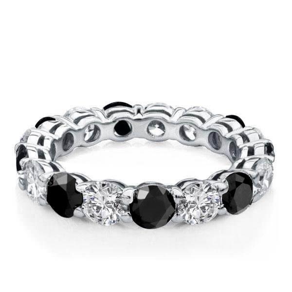 Black & White Sapphire Eternity Wedding Band - Sterling Silver