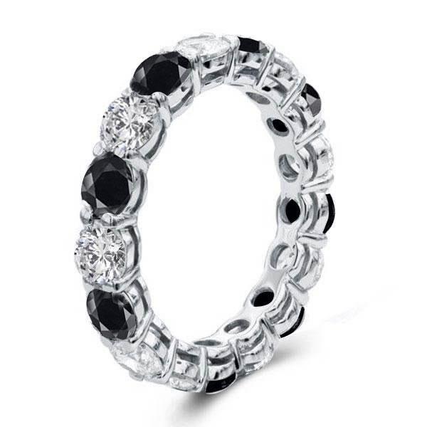 Black & White Sapphire Eternity Wedding Band - Sterling Silver