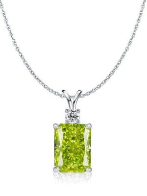 Emerald Cut Peridot Pendant Necklace for Women - Sterling Silver