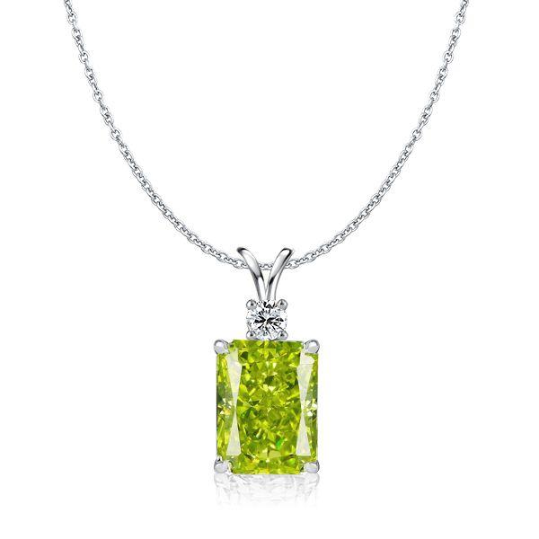Emerald Cut Peridot Pendant Necklace for Women - Sterling Silver