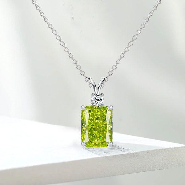 Emerald Cut Peridot Pendant Necklace for Women - Sterling Silver