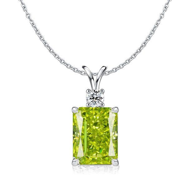 Emerald Cut Peridot Pendant Necklace for Women - Sterling Silver