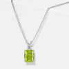 Emerald Cut Peridot Pendant Necklace for Women - Sterling Silver