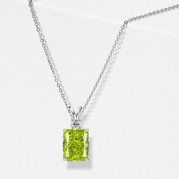 Emerald Cut Peridot Pendant Necklace for Women - Sterling Silver