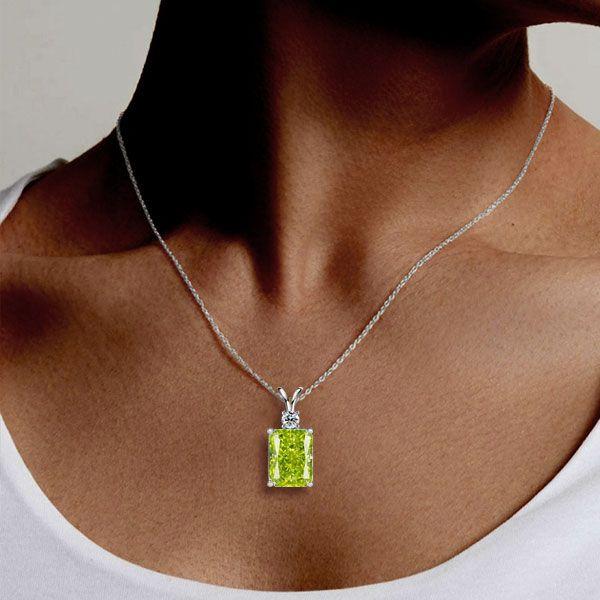 Emerald Cut Peridot Pendant Necklace for Women - Sterling Silver