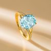 Bypass Oval Aquamarine Engagement Ring in 18K Gold Plated Sterling Silver