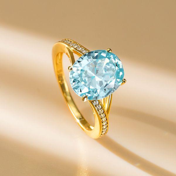 Bypass Oval Aquamarine Engagement Ring in 18K Gold Plated Sterling Silver