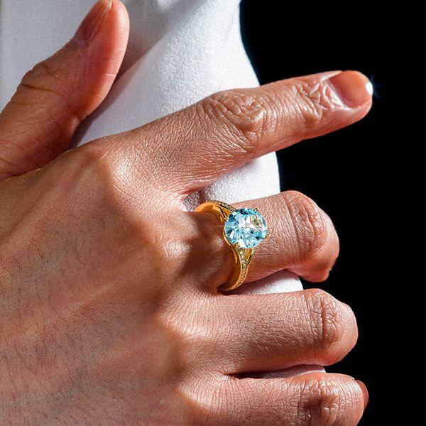 Bypass Oval Aquamarine Engagement Ring in 18K Gold Plated Sterling Silver