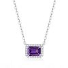 Emerald Cut Amethyst Halo Pendant Necklace - Sterling Silver, Gold & Rose Gold Options