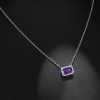 Emerald Cut Amethyst Halo Pendant Necklace - Sterling Silver, Gold & Rose Gold Options