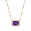 Emerald Cut Amethyst Halo Pendant Necklace - Sterling Silver, Gold & Rose Gold Options