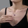Emerald Cut Amethyst Halo Pendant Necklace - Sterling Silver, Gold & Rose Gold Options