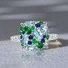 Micro Pave Aquamarine & Multi-Color CZ Sterling Silver Ring - Wedding Band