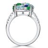 Micro Pave Aquamarine & Multi-Color CZ Sterling Silver Ring - Wedding Band