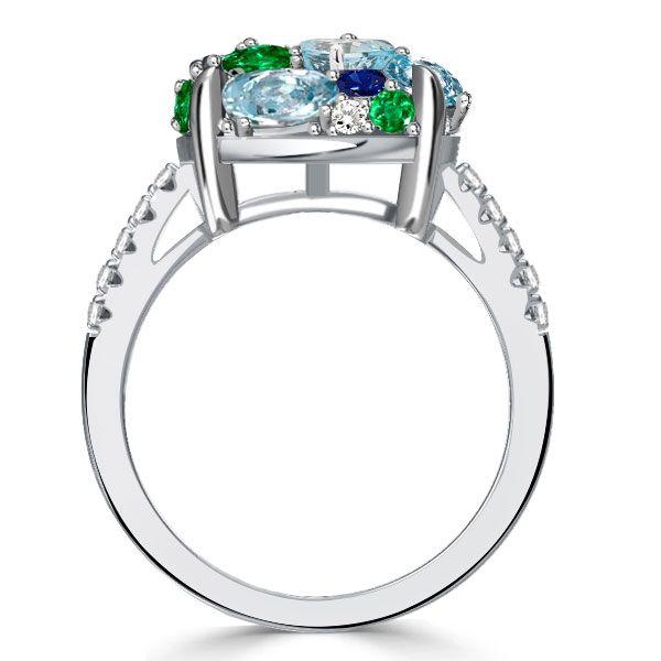 Micro Pave Aquamarine & Multi-Color CZ Sterling Silver Ring - Wedding Band
