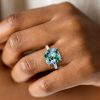 Micro Pave Aquamarine & Multi-Color CZ Sterling Silver Ring - Wedding Band