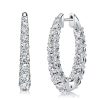Graduated Oval Hoop Earrings for Women in Sterling Silver with 1.46 CT. TW. Accent Stones