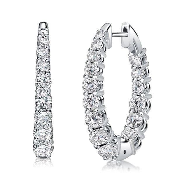 Graduated Oval Hoop Earrings for Women in Sterling Silver with 1.46 CT. TW. Accent Stones