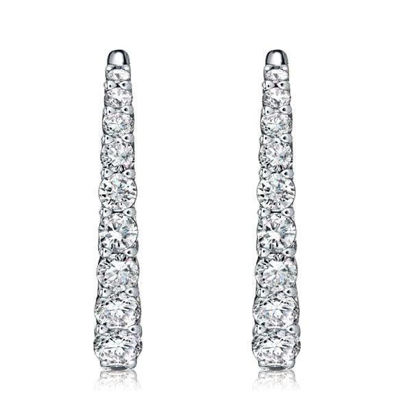 Graduated Oval Hoop Earrings for Women in Sterling Silver with 1.46 CT. TW. Accent Stones