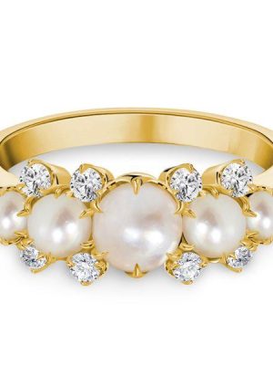 Vintage Pearl Wedding Band - 925 Sterling Silver Half Eternity Ring