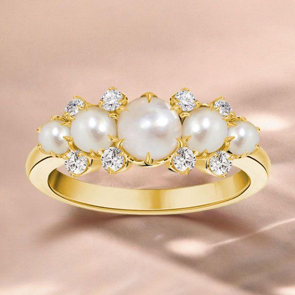 Vintage Pearl Wedding Band - 925 Sterling Silver Half Eternity Ring