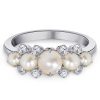 Vintage Pearl Wedding Band - 925 Sterling Silver Half Eternity Ring