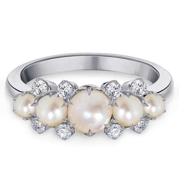 Vintage Pearl Wedding Band - 925 Sterling Silver Half Eternity Ring