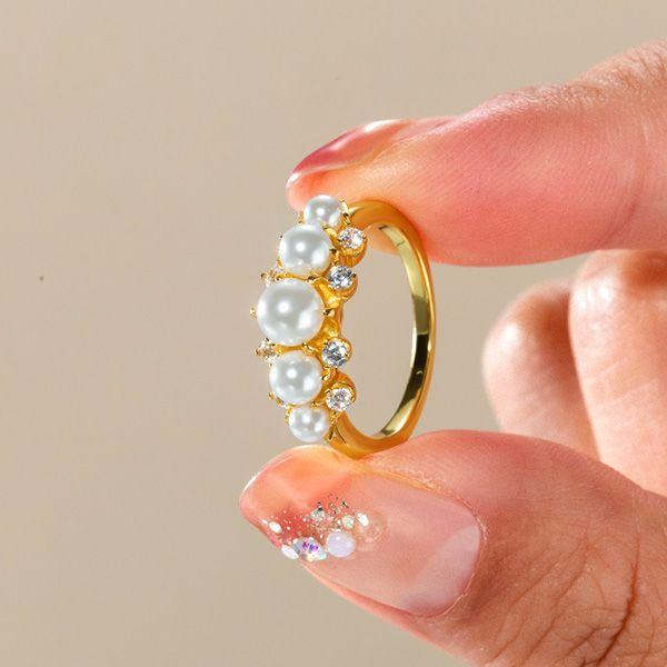 Vintage Pearl Wedding Band - 925 Sterling Silver Half Eternity Ring
