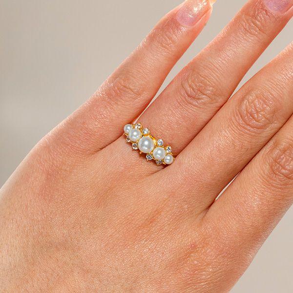 Vintage Pearl Wedding Band - 925 Sterling Silver Half Eternity Ring