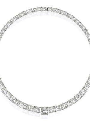 Classic Princess Cut Tennis Necklace in Rhodium-Plated Sterling Silver