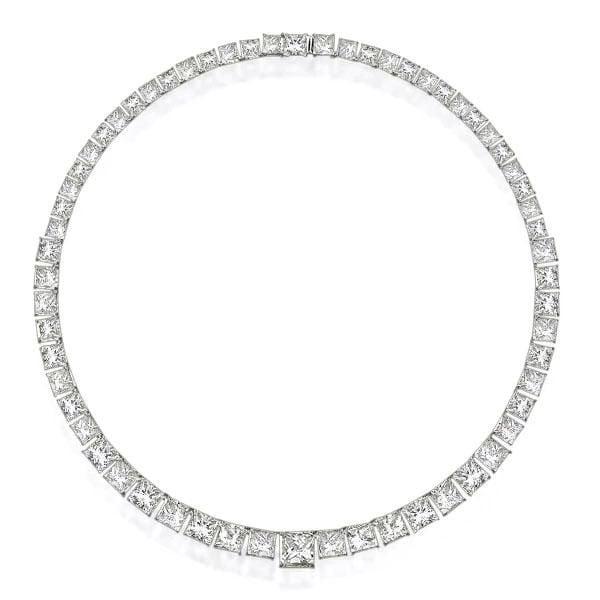 Classic Princess Cut Tennis Necklace in Rhodium-Plated Sterling Silver