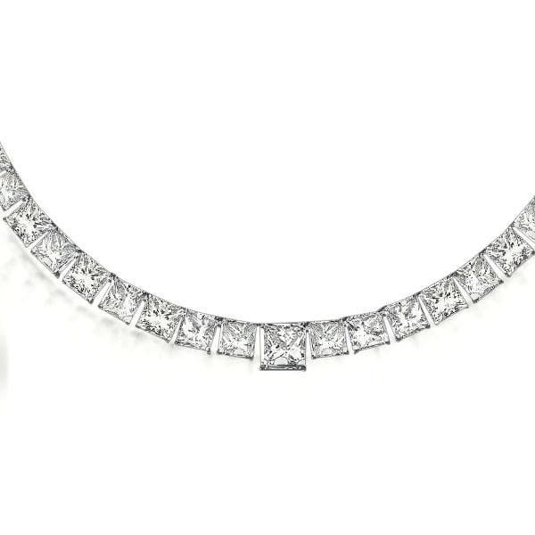 Classic Princess Cut Tennis Necklace in Rhodium-Plated Sterling Silver