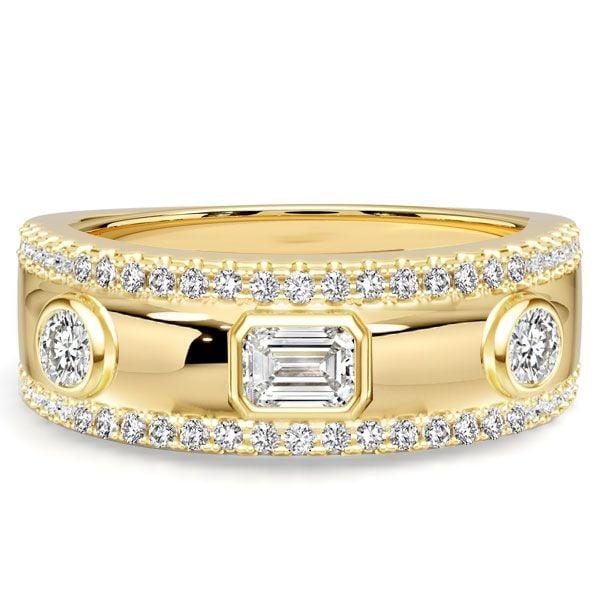 18K Gold Plated Sterling Silver Emerald & Round Cut Half Eternity Band Ring (1.04 CT. TW.)