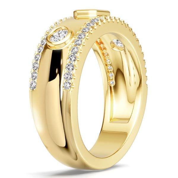 18K Gold Plated Sterling Silver Emerald & Round Cut Half Eternity Band Ring (1.04 CT. TW.)