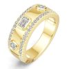 18K Gold Plated Sterling Silver Emerald & Round Cut Half Eternity Band Ring (1.04 CT. TW.)