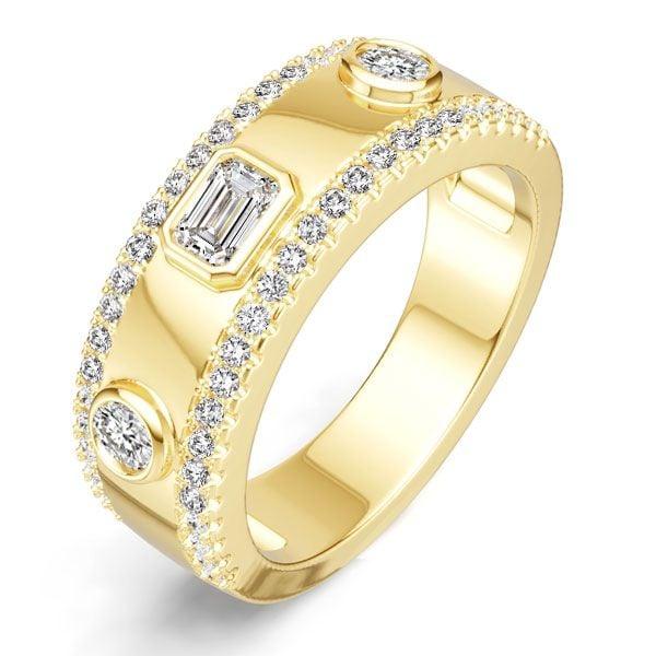 18K Gold Plated Sterling Silver Emerald & Round Cut Half Eternity Band Ring (1.04 CT. TW.)