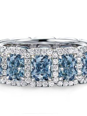 Blue Topaz Eternity Band Ring - Cushion Cut - 925 Sterling Silver